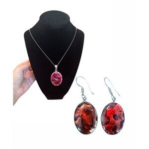 Charles Albert Sterling Silver 925 Abalone Pendant Necklace Earrings Set 18.45g